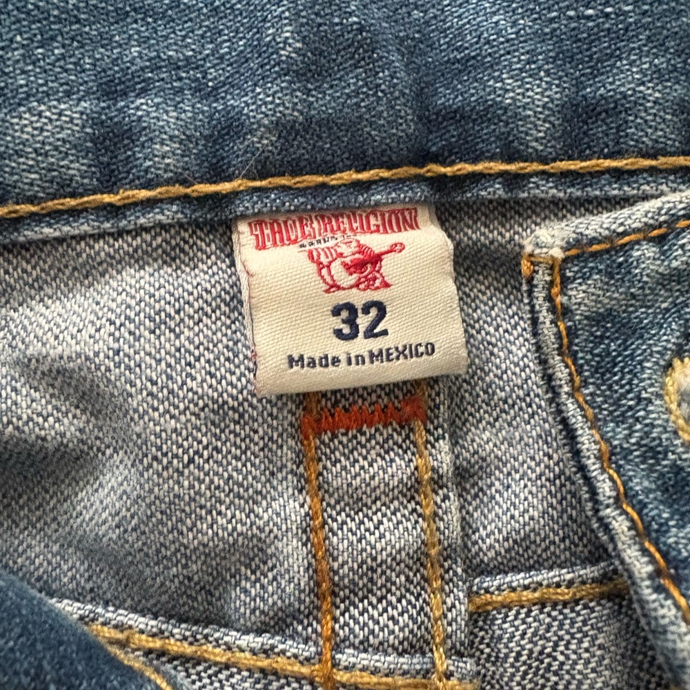 True Religion Classic Blue Jeans with Orange Stitching